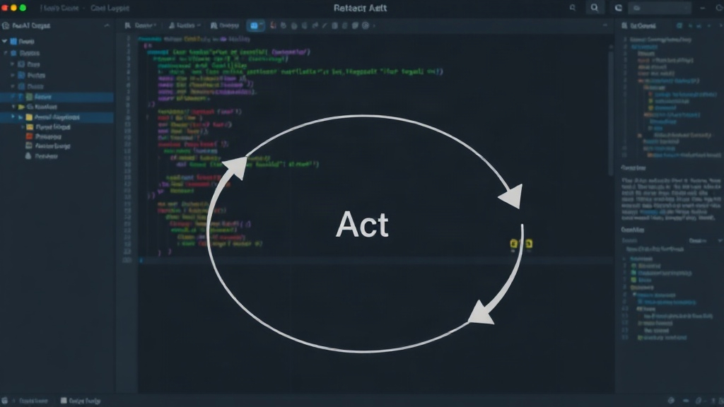 Diagram showing the ReAct loop: Reason, Act, Observe with custom tool integration.