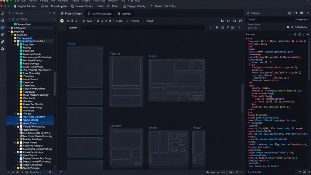 Figma interface displaying a complex UI design with multiple frames and components.