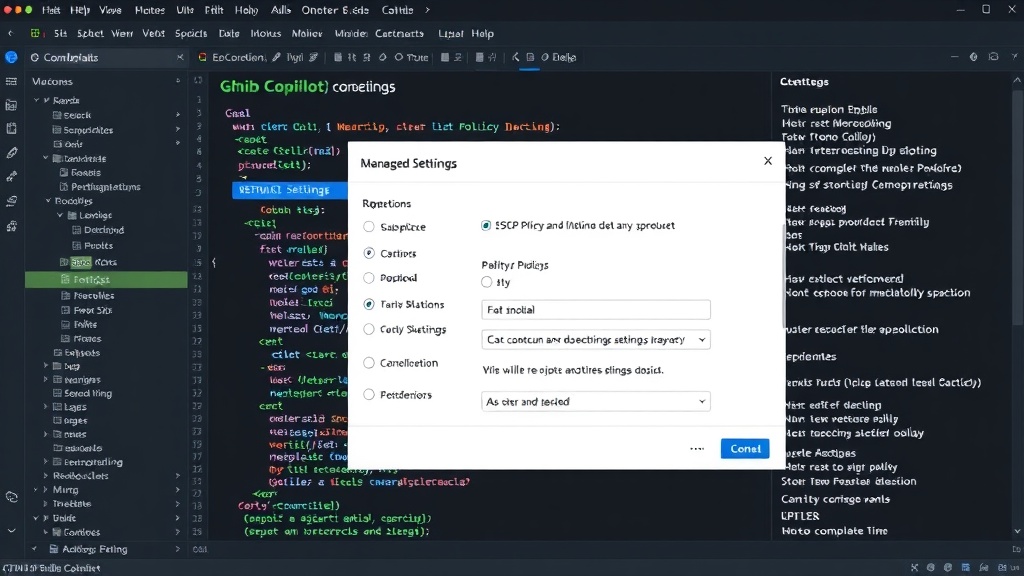 GitHub Copilot managed settings interface showing policy configuration options
