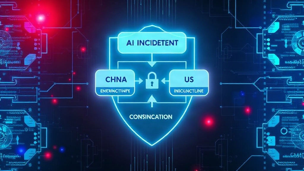 Diagram illustrating a proposed AI incident hotline communication flow between US and China government agencies.