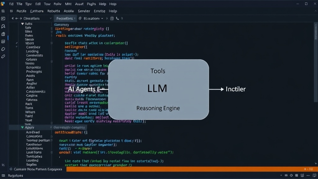 Diagram illustrating the core components of an AI agent: LLM, tools, reasoning engine, and memory.