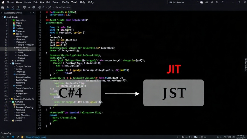 Diagram illustrating C# code compilation to IL and JIT compilation on different OS