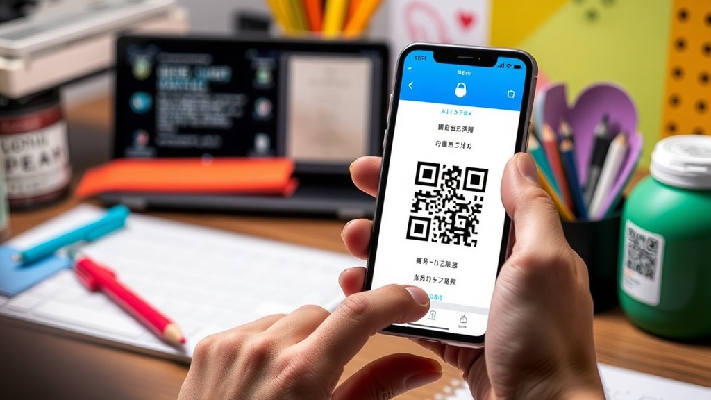 A user scanning a QR code on a smartphone with the AuraSpeak app interface visible