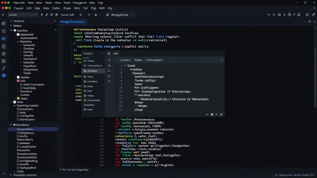 Screenshot of MergeForge's three-pane Git conflict resolution interface