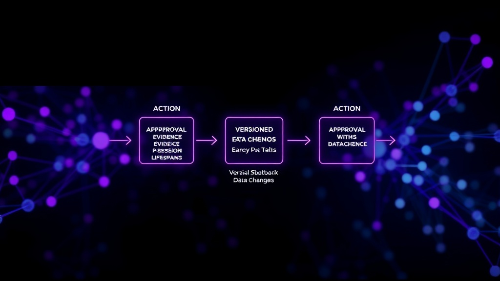 Diagram showing AI approval flow with versioned evidence and action states