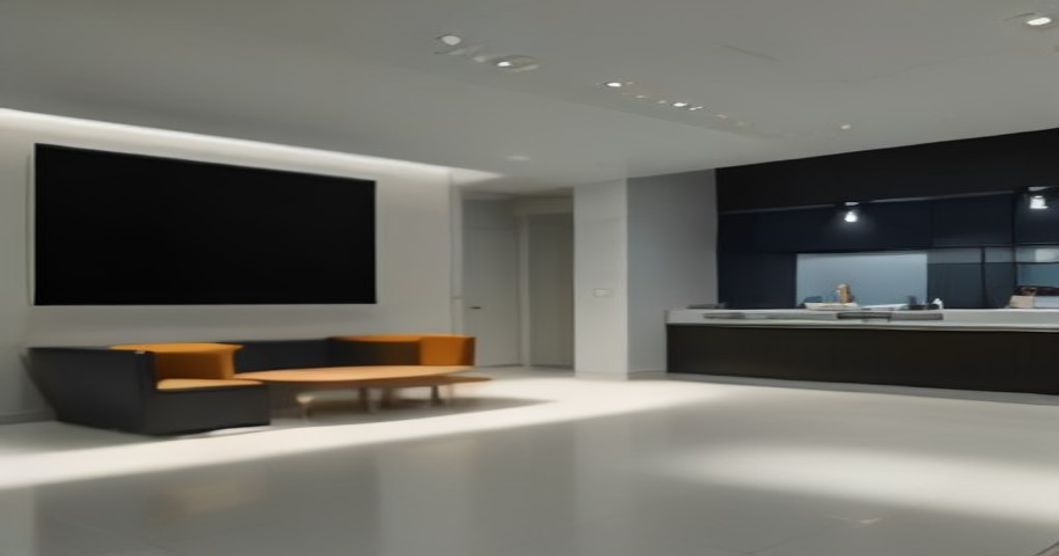 An artist's rendition of a sleek, modern airport lounge with Revolut branding.