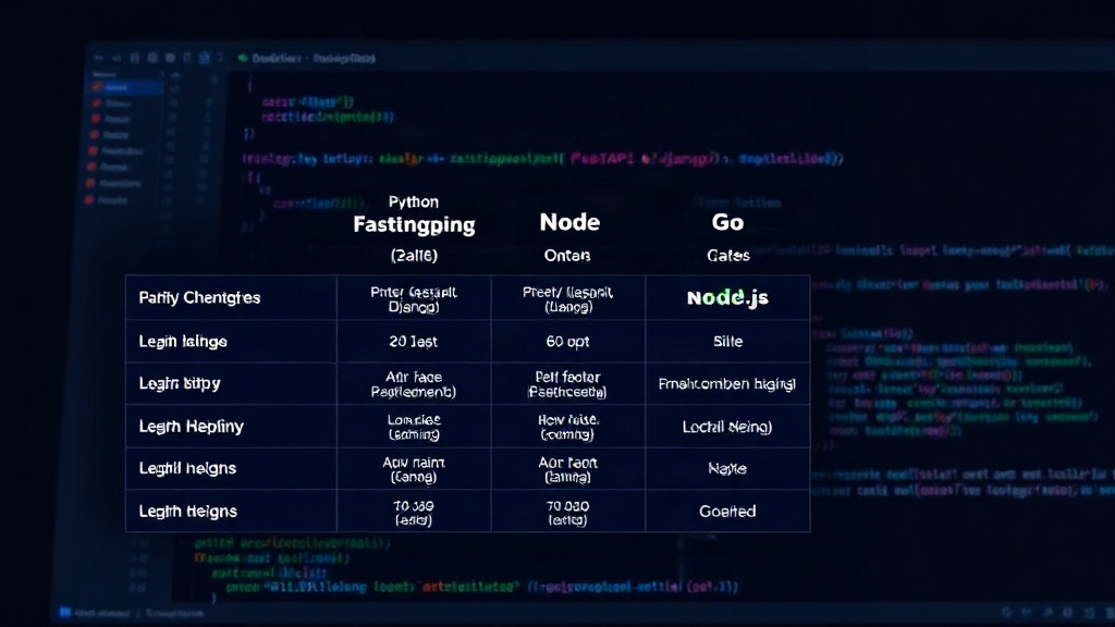 A comparison chart showing the strengths of Python (FastAPI, Django), Node.js, and Go for different backend use cases.