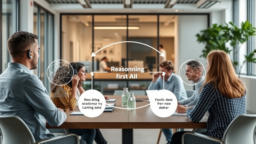 Conceptual diagram showing a reasoning-first AI learning loop adapting to new data