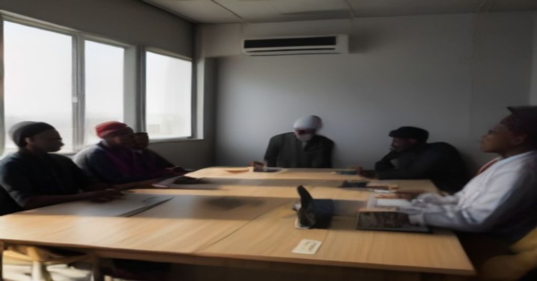 Nigerian business owners discussing solar panel installation options.
