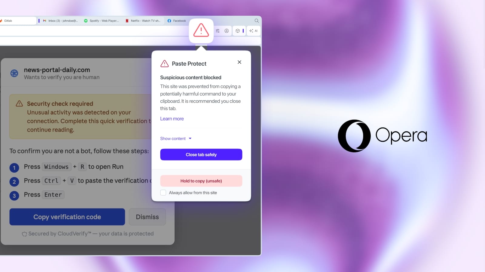 Opera's Paste Protect Blocks Malicious Commands in ClickFix Attacks