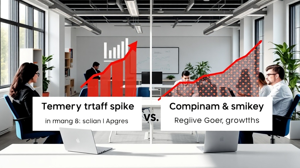 Illustration comparing temporary traffic spike vs. compounding SEO growth