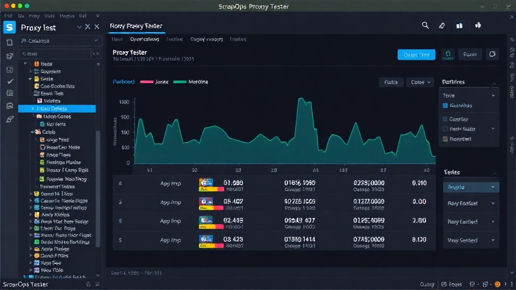 ScrapeOps Proxy Tester dashboard showing performance metrics for multiple proxies against a target website.