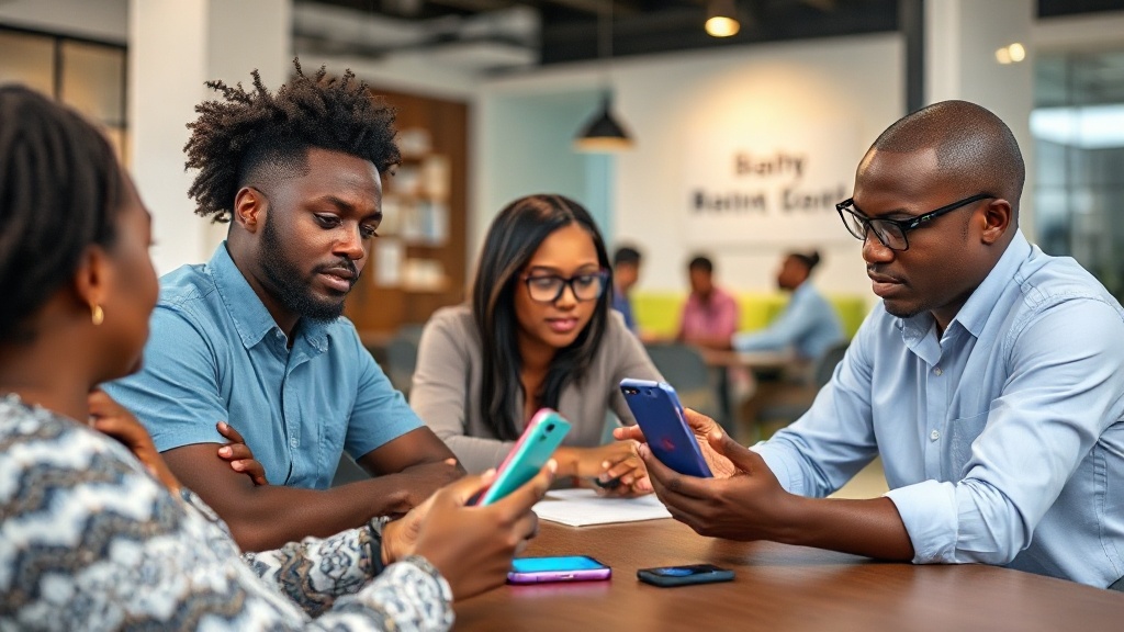 Kenyan consumers interacting with mobile banking and loan apps on smartphones