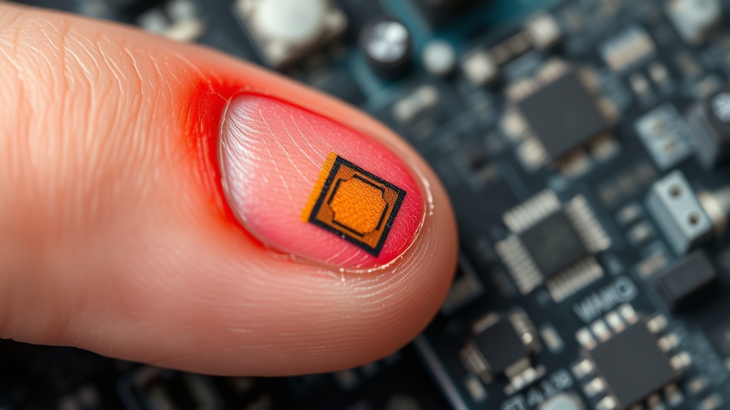 Close-up of a hand with a colorful, painted e-tattoo acting as a biosensor electrode