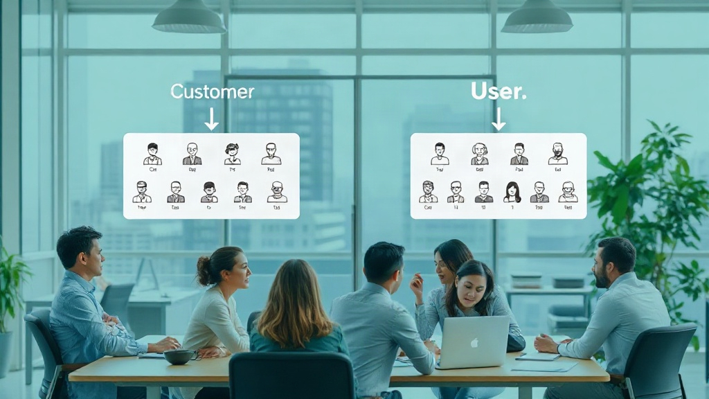 Diagram illustrating the distinct paths of users and customers in a transactional ecosystem.