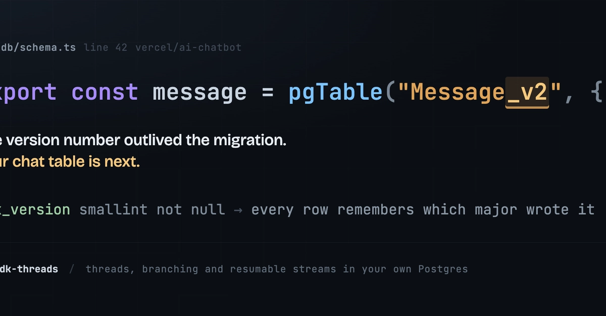 Vercel AI SDK Chat Template Schema Versioning Causes Persistent Table Naming Issues