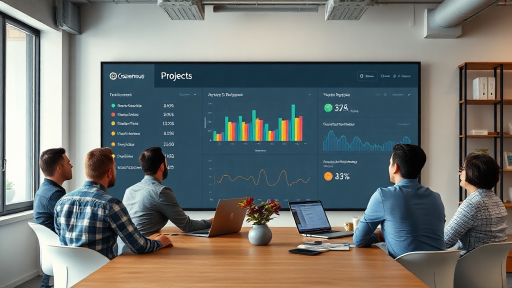 Developer dashboard showing active projects and integration metrics for The Consensus protocol