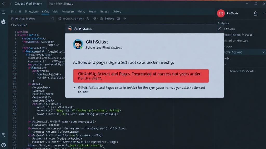 GitHub status page showing a critical incident alert for Actions and Pages