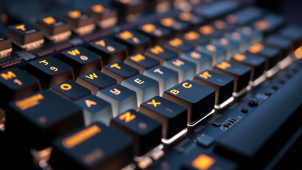An illuminated keyboard with custom keycaps designed for coding assistance