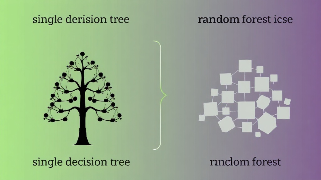 Diagram comparing a single decision tree's sensitivity to data changes versus a random forest's stability