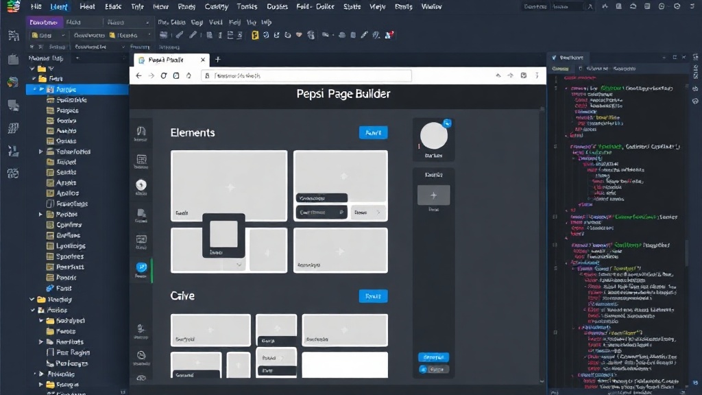 Pepsi Page Builder interface showing drag-and-drop element arrangement on a responsive layout