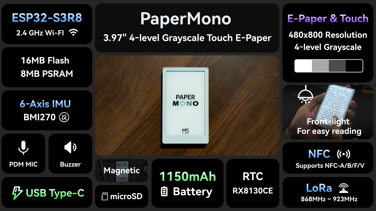 M5Stack Launches PaperMono E-Ink Terminal for IoT Projects
