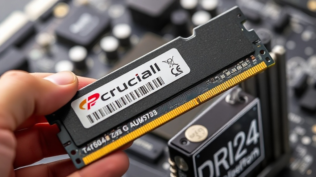 A Crucial Ballistix DDR4 RAM module being held by a hand