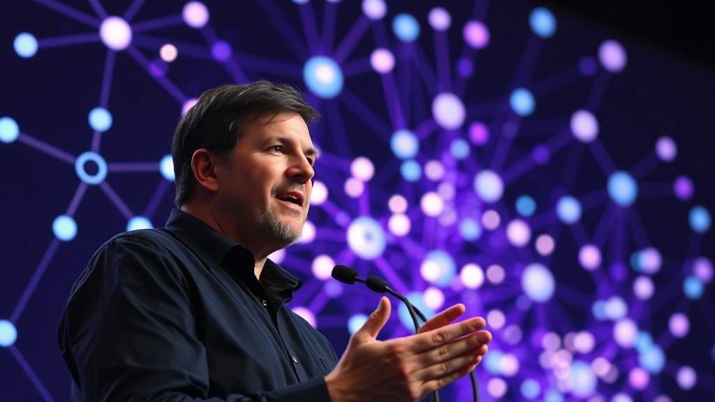Mark Cuban speaking at a tech summit, emphasizing AI's current challenges.