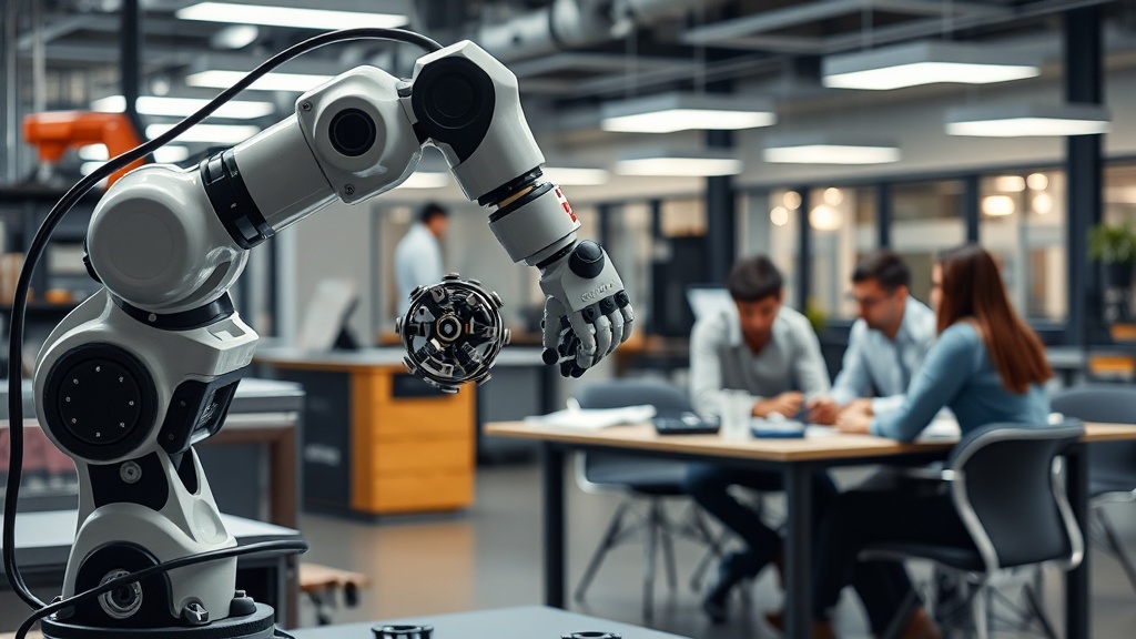 Robotic arm performing intricate assembly tasks in a modern factory setting