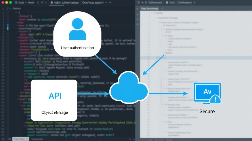 Diagram showing user authentication, API gateway, object storage, and secure CDN interaction