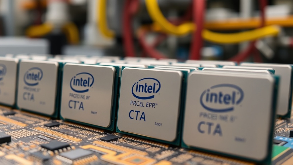 Intel and AMD server processors lined up for inspection in a manufacturing facility.
