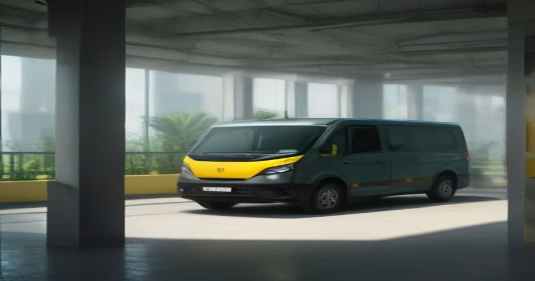 Illustration of electric vans parked at a charging hub in an urban Kenyan setting.