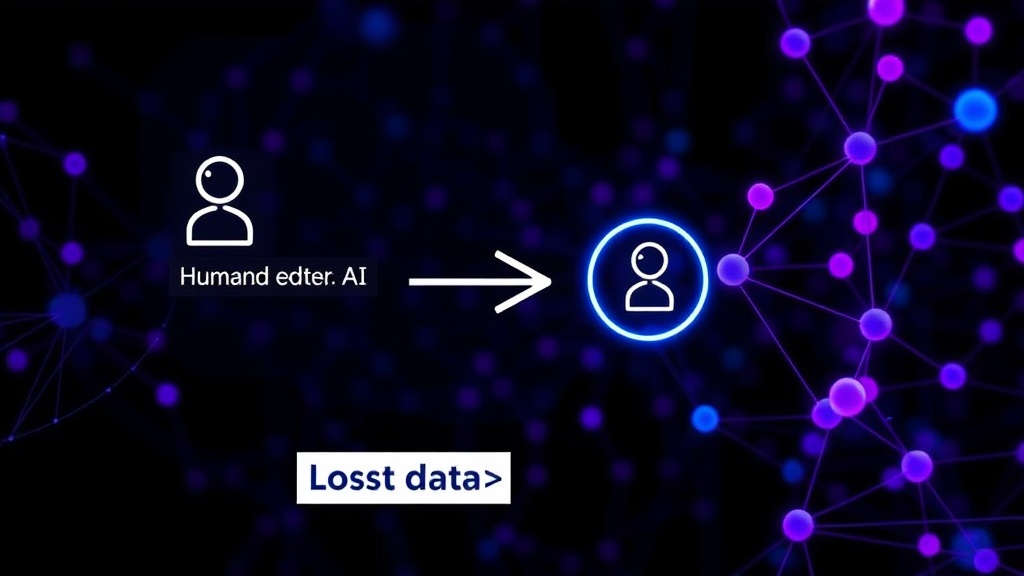 Diagram showing a human correcting an AI-generated text with an arrow pointing to a 'lost data' icon