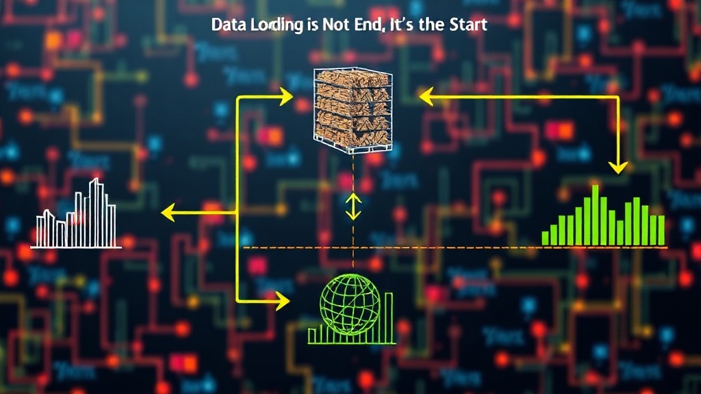 Conceptual diagram showing raw data flowing into a warehouse and then undergoing transformation for analysis