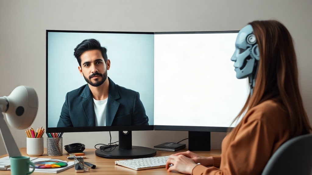A split screen showing a human influencer and a hyper-realistic AI virtual influencer