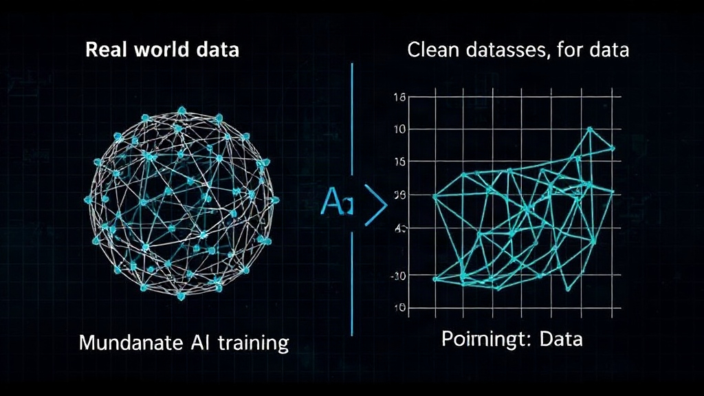 Diagram illustrating the complexity of real-world data vs. clean datasets for AI training
