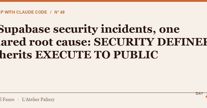 Supabase Security Flaw: SECURITY DEFINER Inherits EXECUTE TO PUBLIC