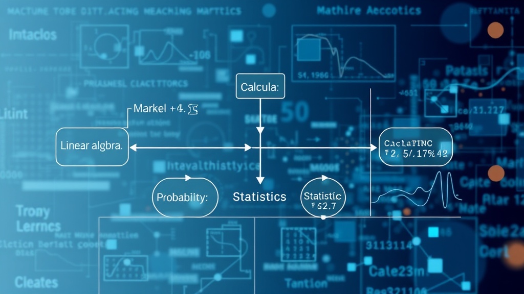Diagram illustrating the relationship between linear algebra, calculus, probability, and statistics in data science workflows