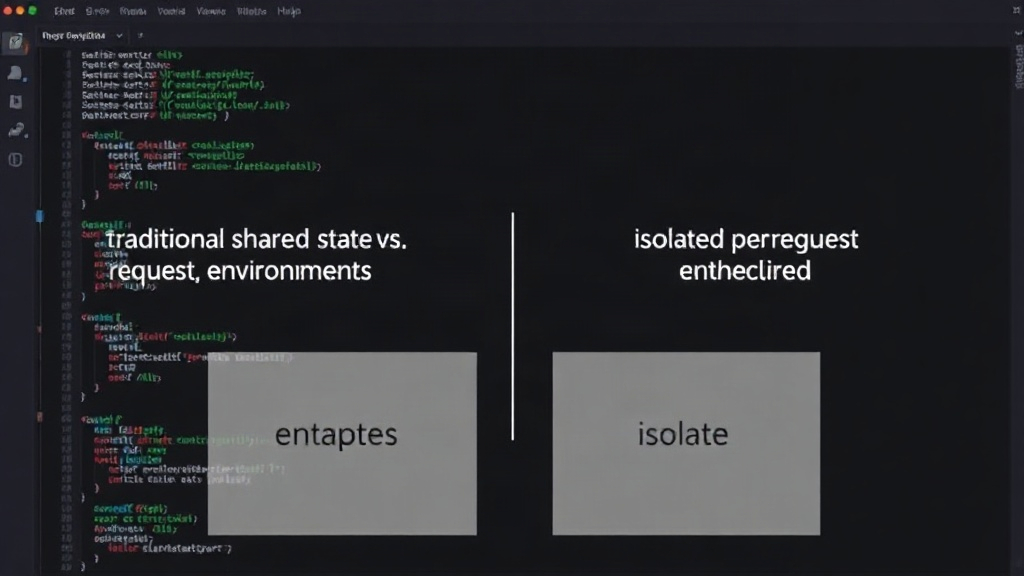 Diagram comparing traditional shared state vs. isolated per-request environments