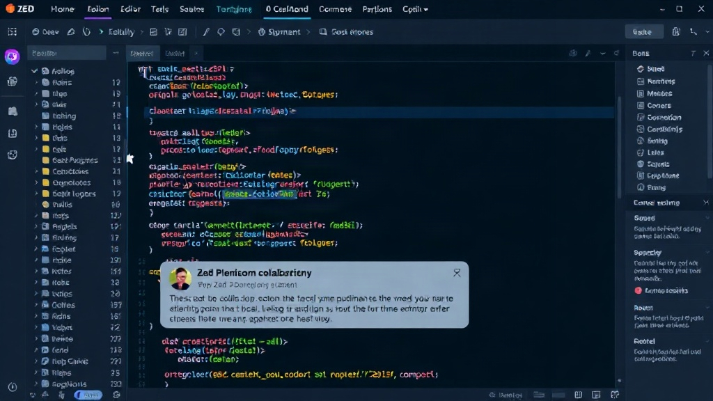 Zed editor interface showing a live code collaboration session with integrated comments