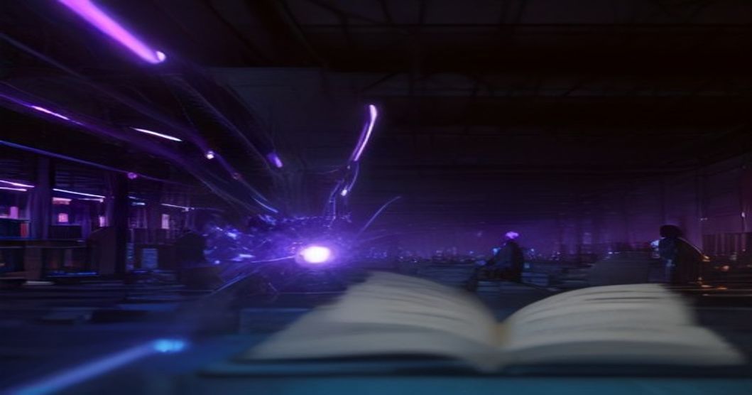 Workers at an Amazon facility processing books by cutting spines and scanning pages.