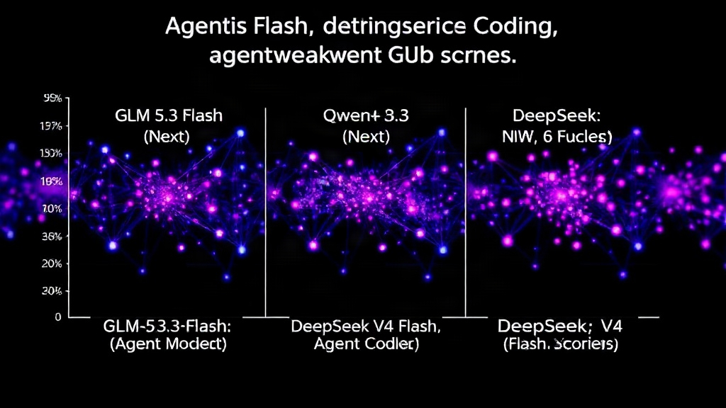 Comparison chart showing GLM-5.3-Flash, Qwen3.8-Flash-Next, and DeepSeek V4 Flash agentic coding benchmark scores