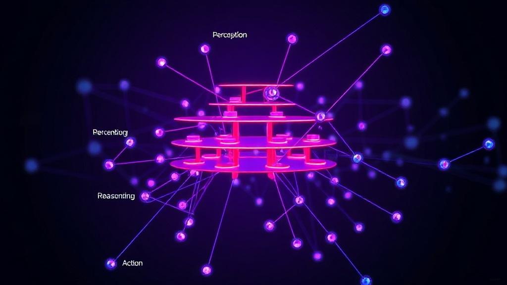 Diagram illustrating a multi-layered enterprise AI agent architecture with distinct modules for perception, reasoning, and action.