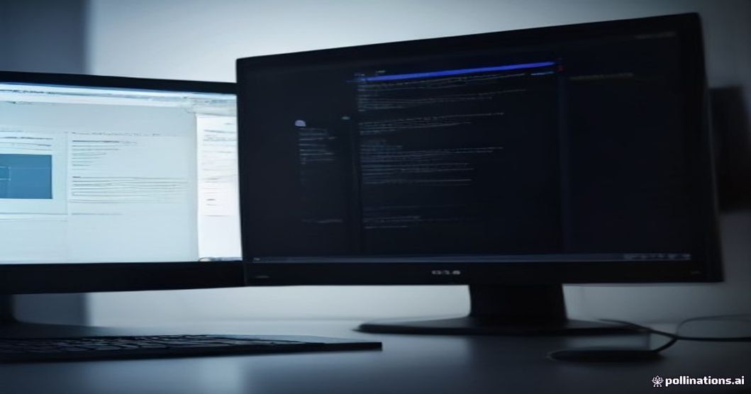 Developer examining code on a monitor, highlighting a complex state transition diagram