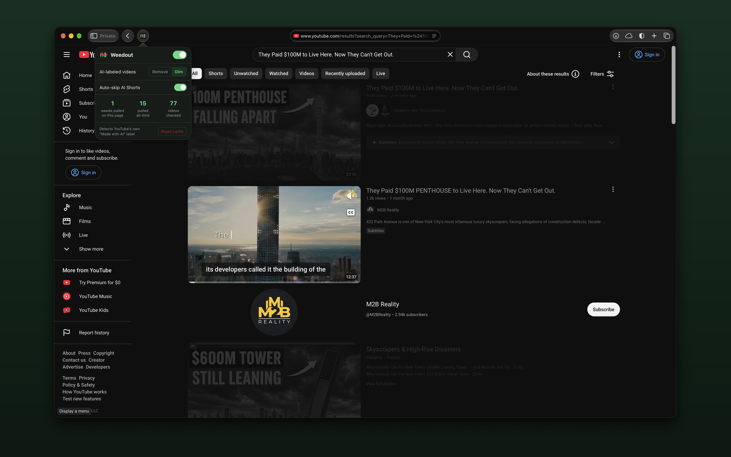 Safari Extension Weedout Hides YouTube AI-Labeled Videos