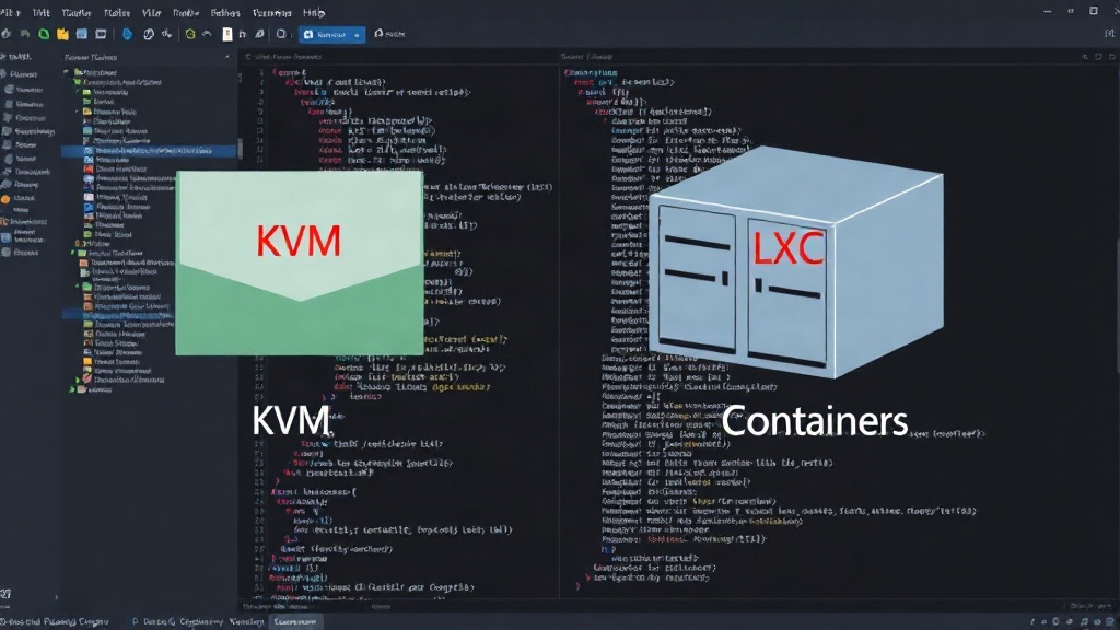 Diagram illustrating the architectural difference between KVM VMs and LXC containers