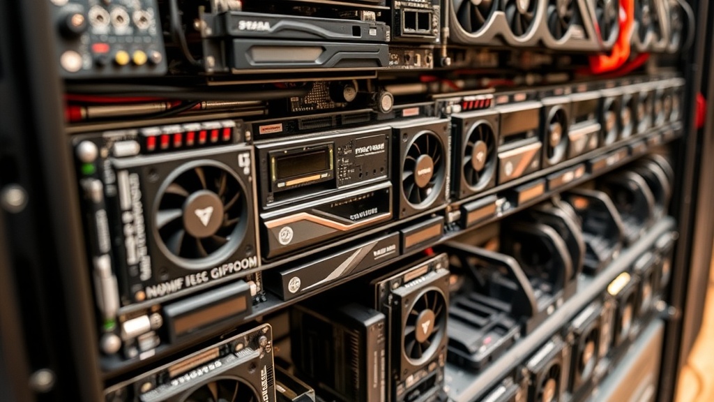 A server rack filled with high-performance GPUs, highlighting the complexity of a GPU cluster.