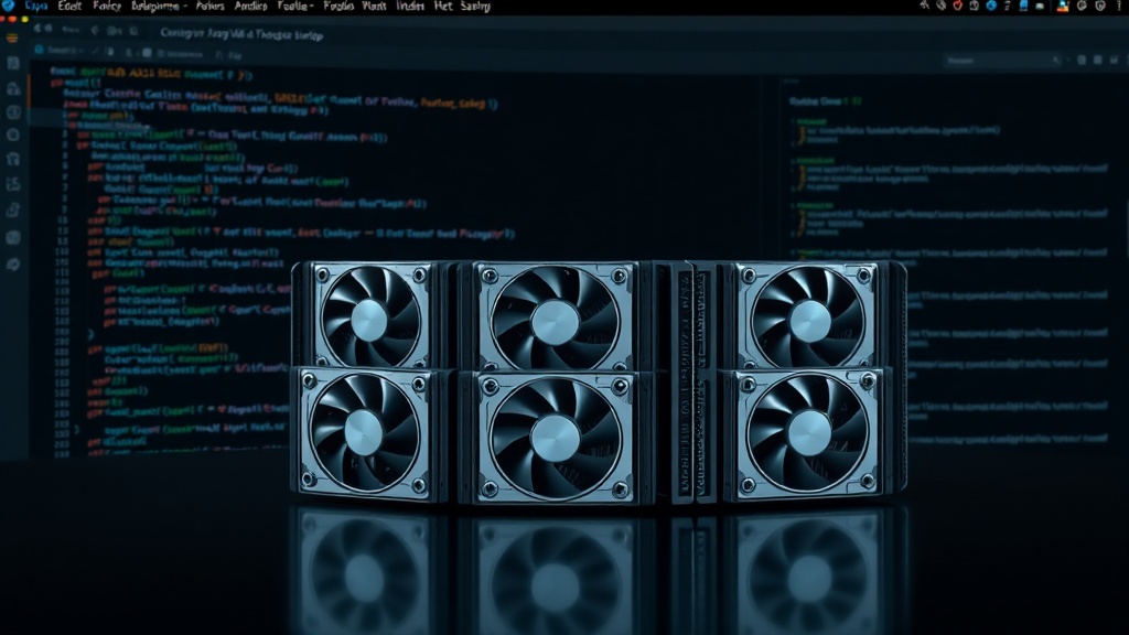 Visual representation of a GPU cluster with multiple A100 cards for AI model deployment