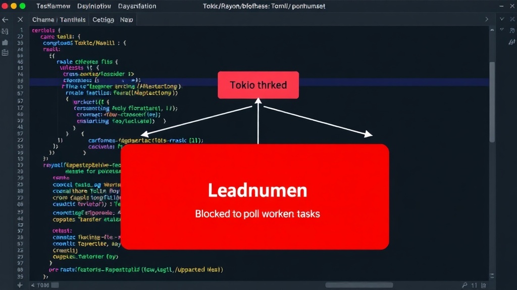 Diagram illustrating a blocked Tokio worker thread unable to poll other async tasks due to a Rayon computation.