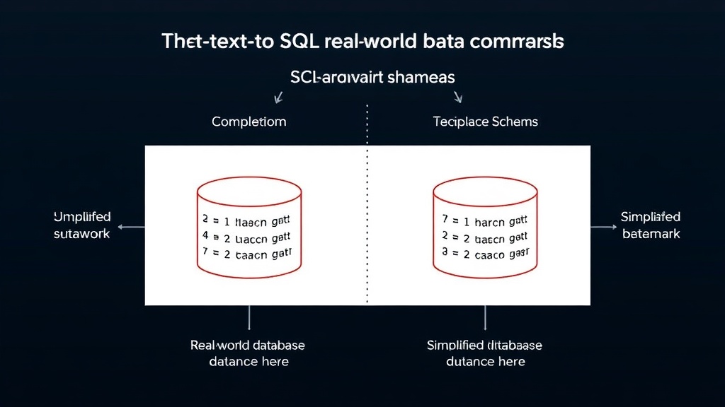 Diagram illustrating the complexity of real-world database schemas versus simplified benchmark schemas